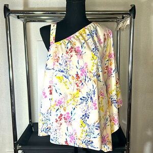 !CATO Spring Floral 1-Shoulder Batwing Slv, Flowy Blouse L